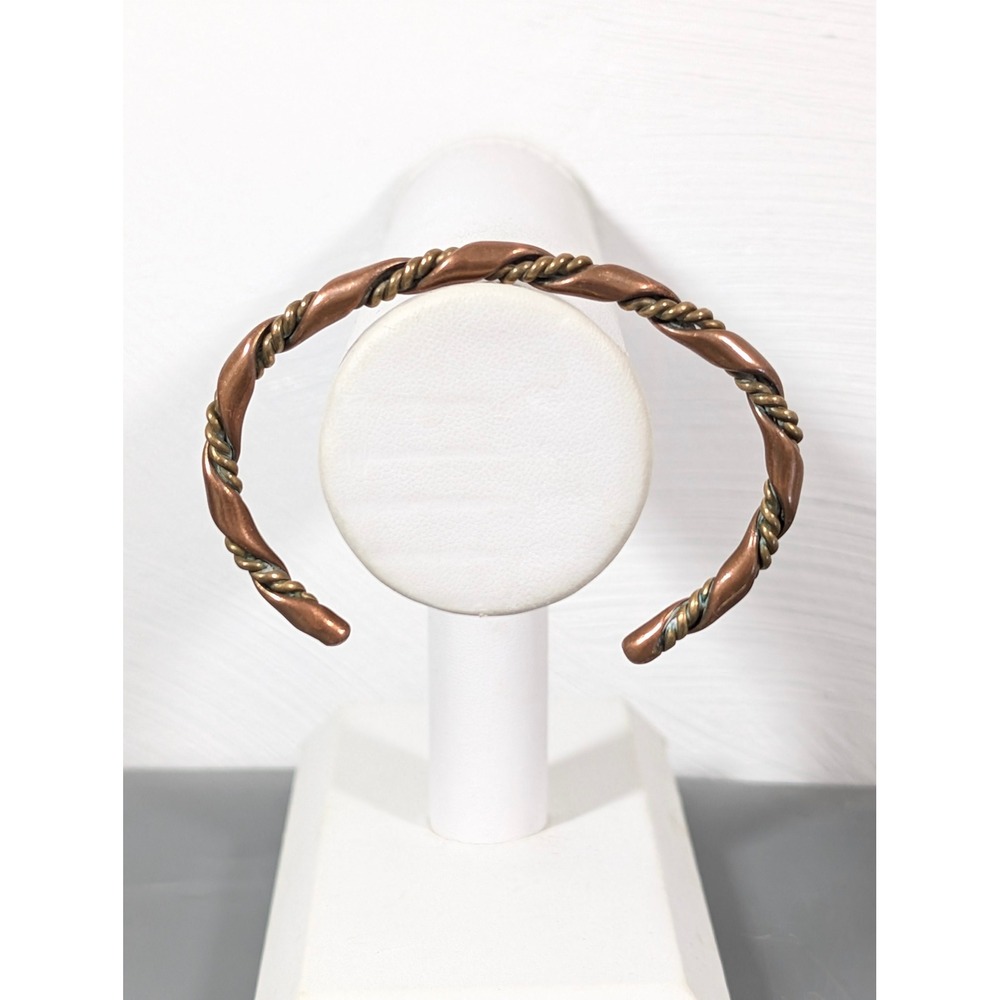 Vintage Copper Brass Twisted Cuff Bracelet Boho Modernist 7"‎ Unisex